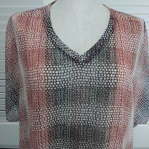 CABI Snakeskin Print V-Neck Mesh Top Small - Office Siren Indie Sleaze